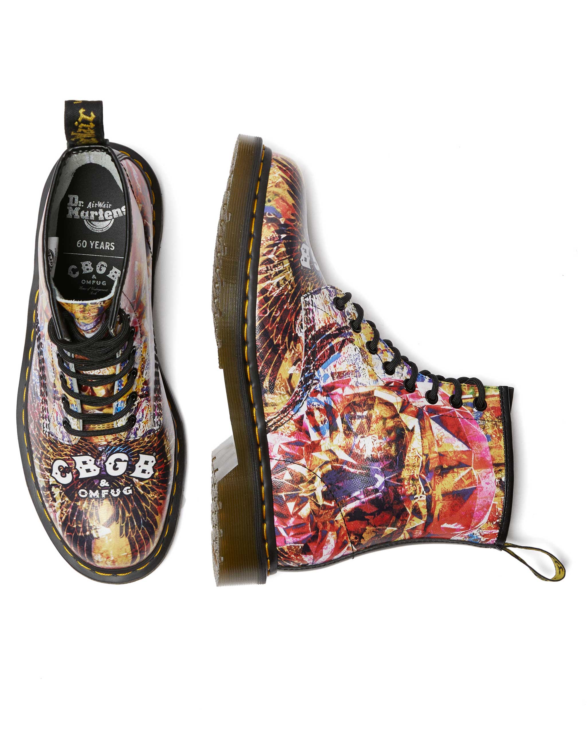 1460 CBGB x OMFUG Multi+Black Backhand Straw Grain+Smooth Leather Lace Up Boot - Image 7