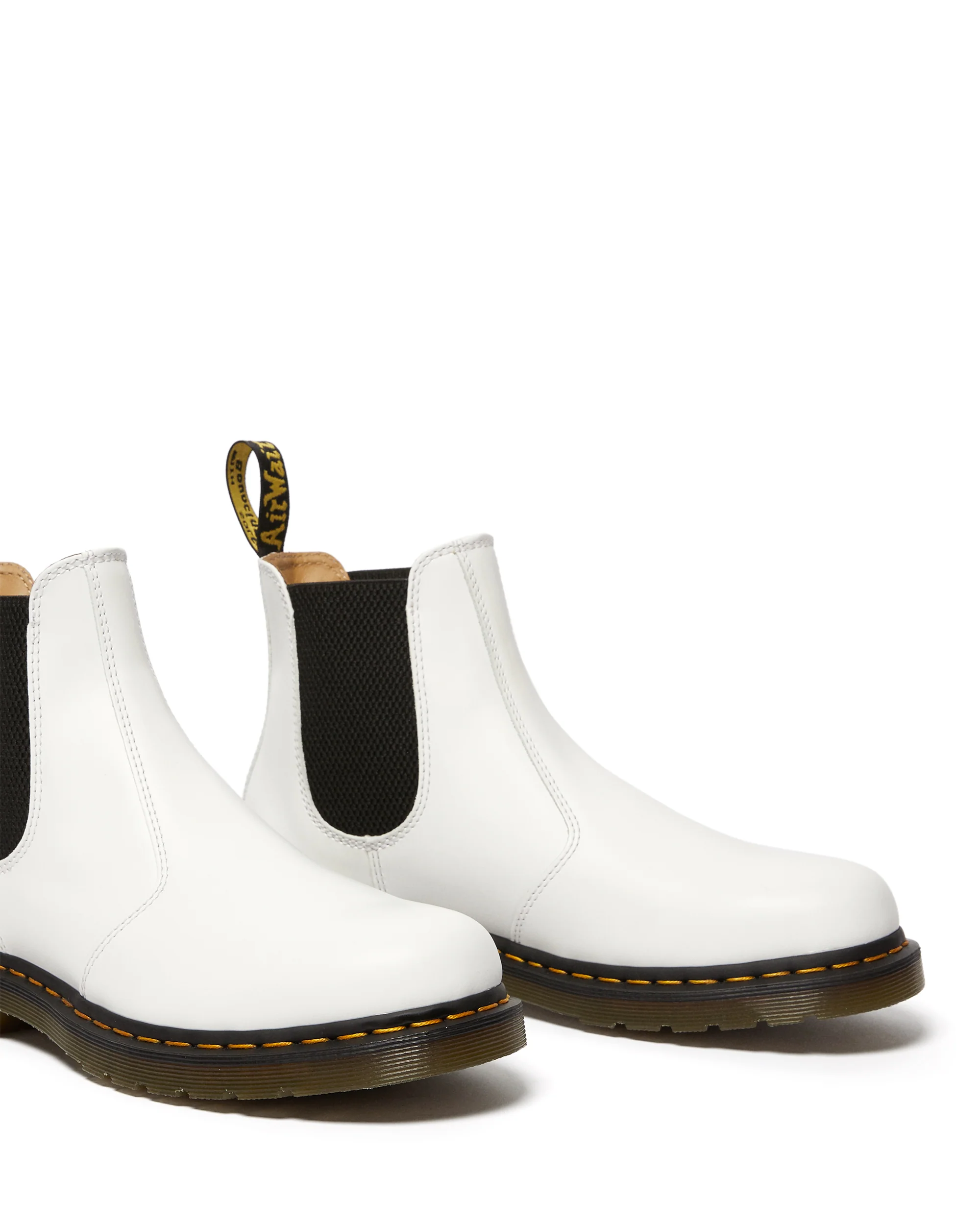 2976 White Yellow Stitch Smooth Chelsea Boots - Image 3