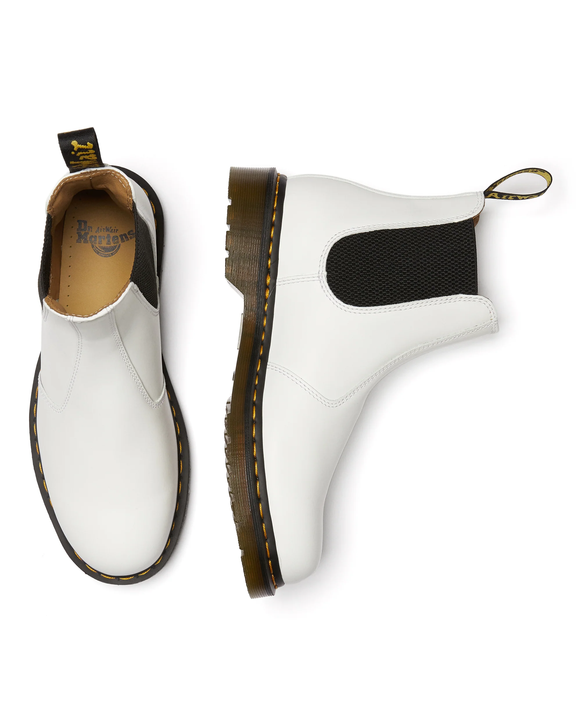 2976 White Yellow Stitch Smooth Chelsea Boots - Image 8