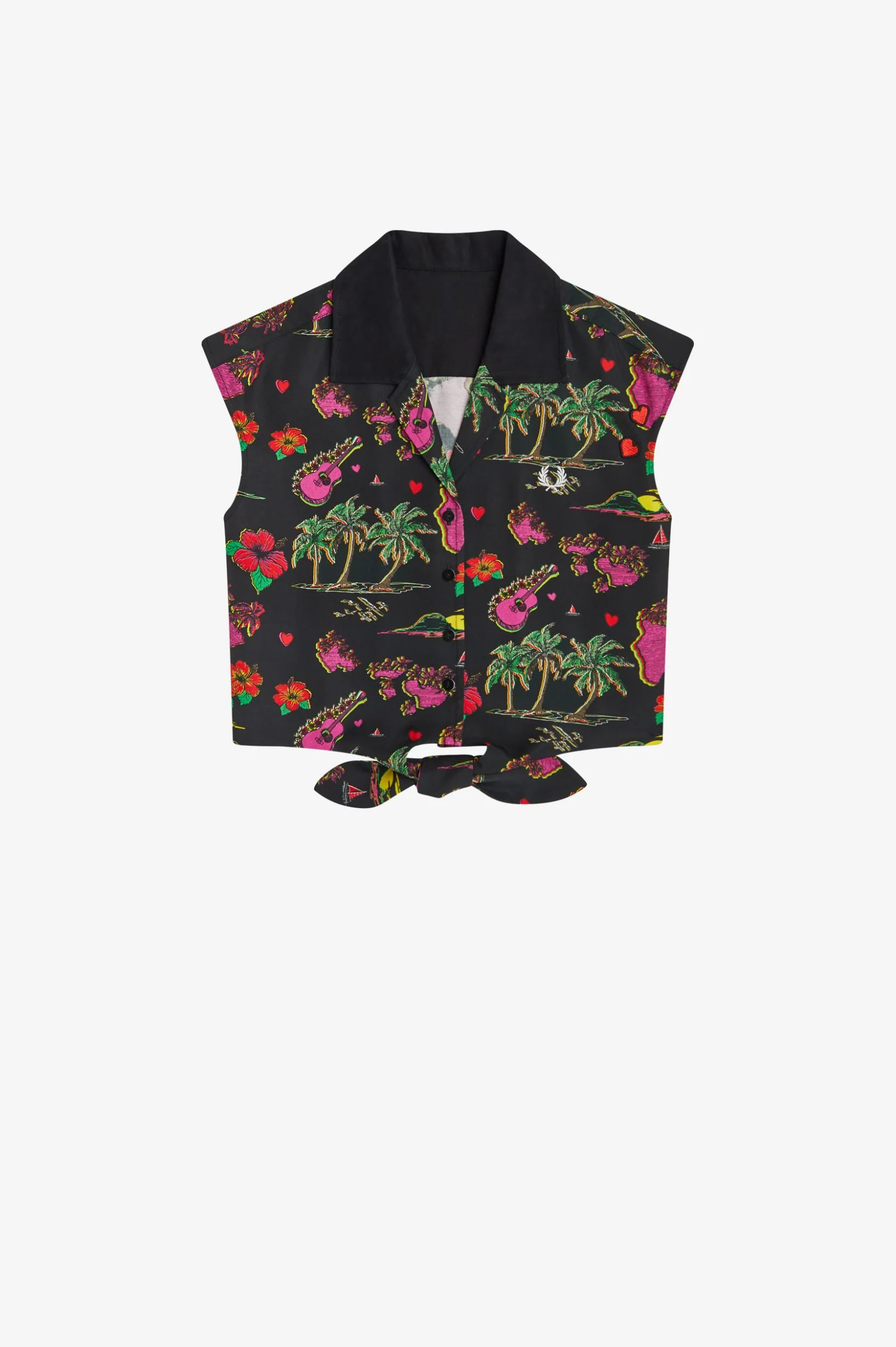 Amy Winehouse Black Hawaiian Print Tie-Front Shirt - Image 3