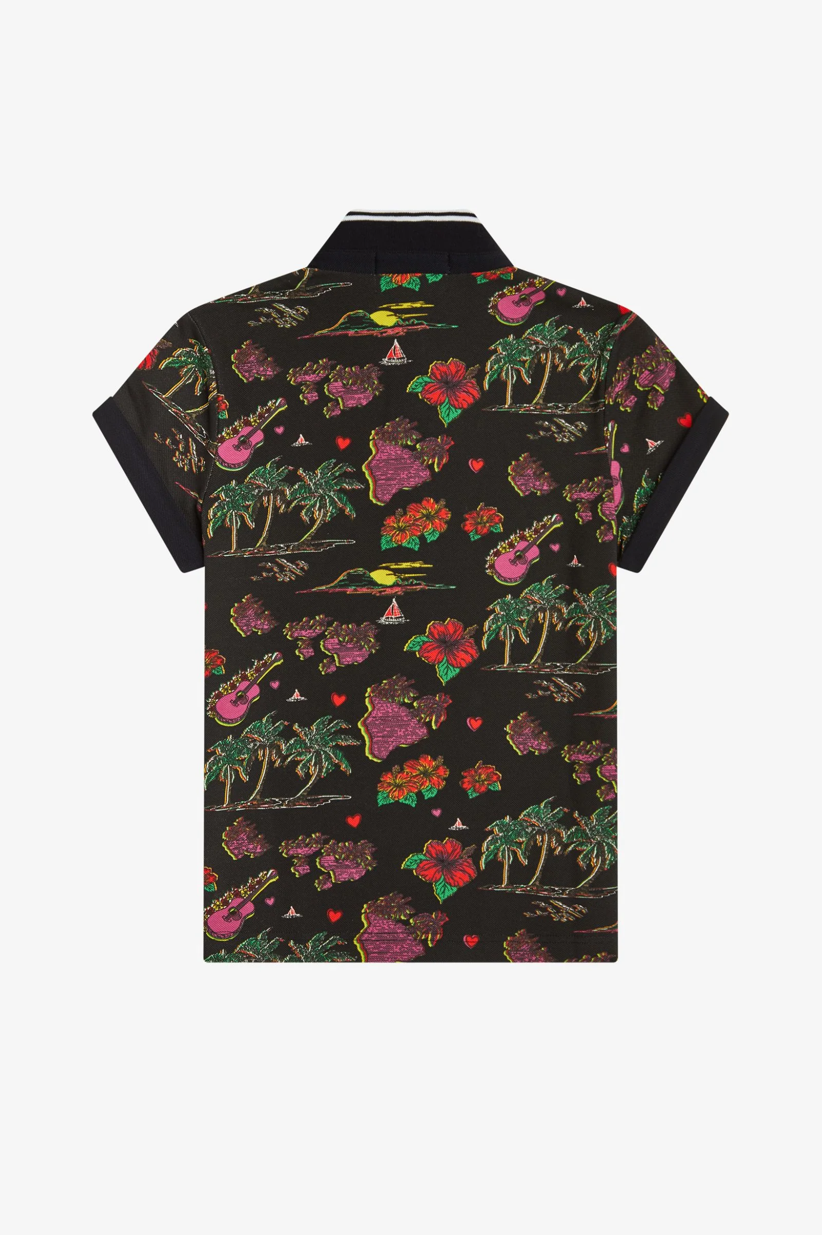 Amy Winehouse Black Hawaiian Print Polo Shirt - Image 3