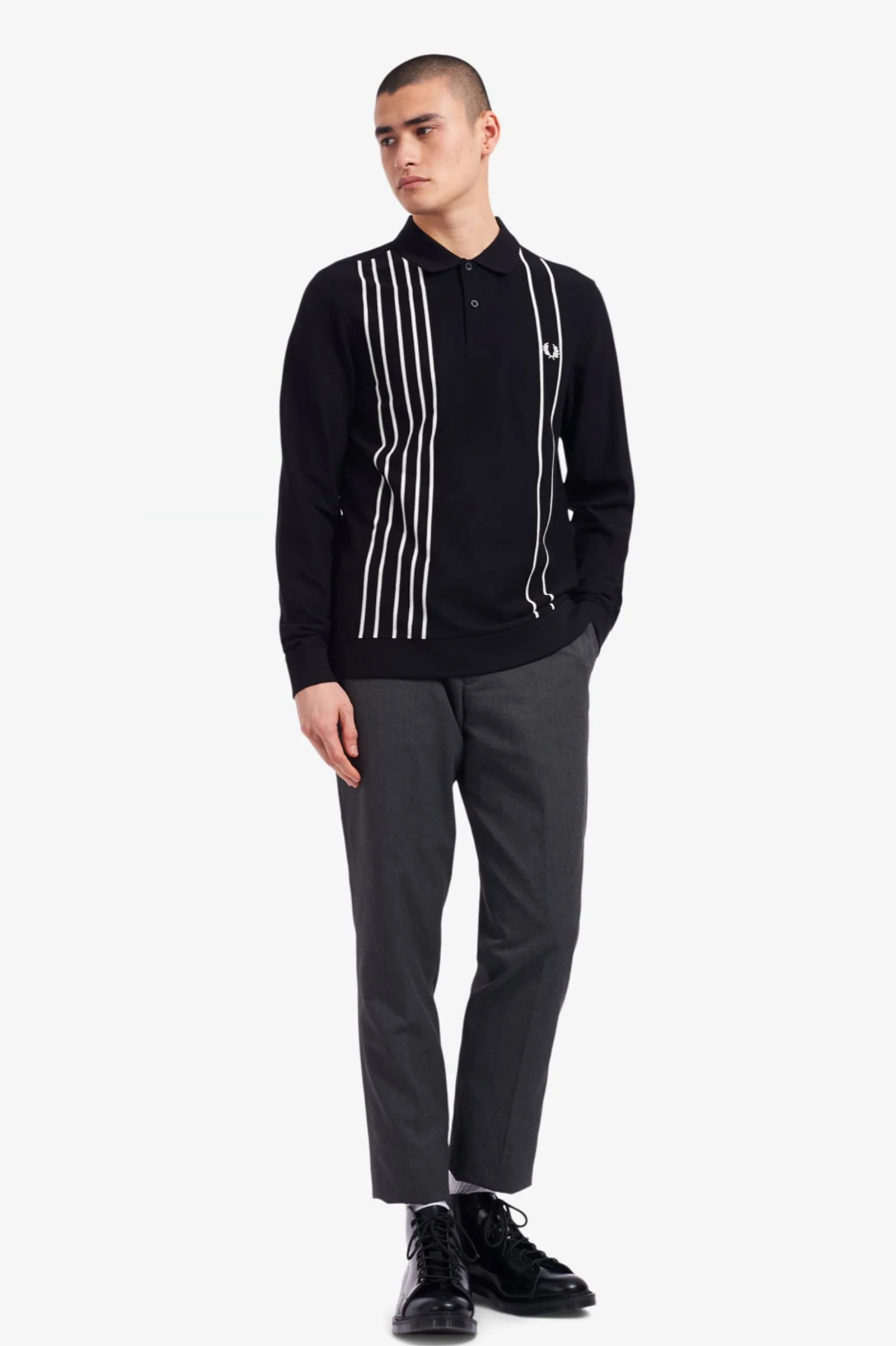 BLACK REFINED PIQUE STRIPED POLO SHIRT - Image 3